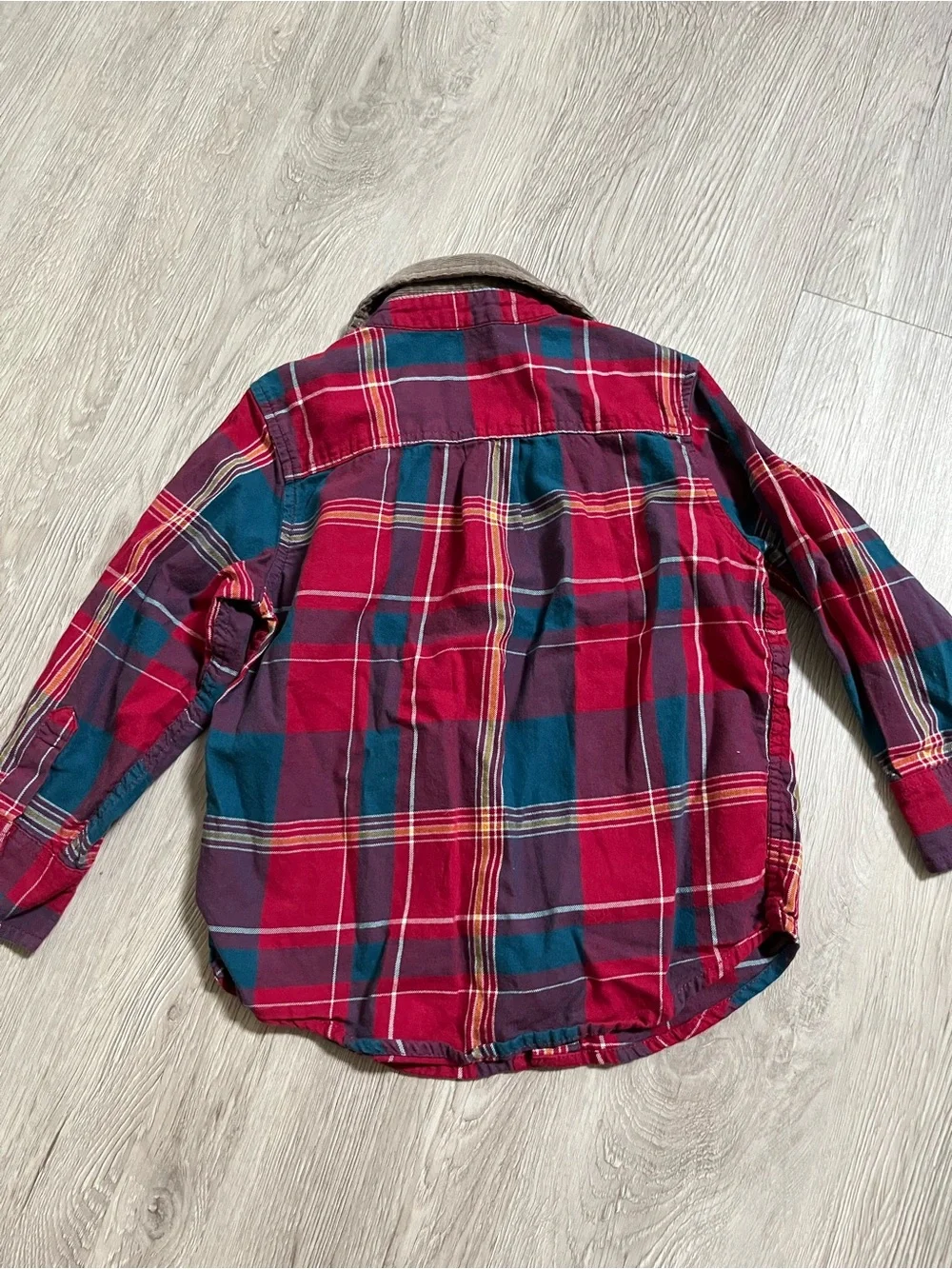 GAP Red Plaid Button-Down Shirt with Tan Corduroy Collar